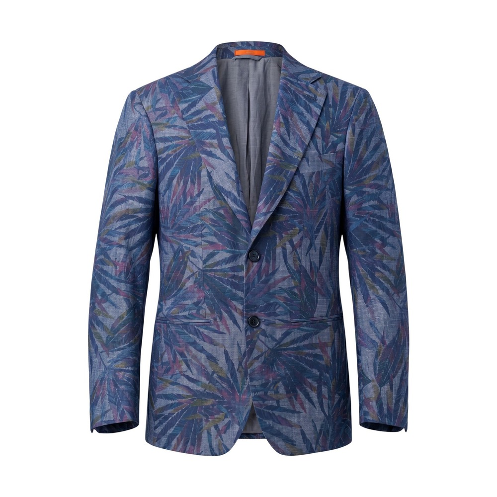 Tallia Blazer Blue Purple Palm Leaf Print Slim Fit Cotton Blend - 36S